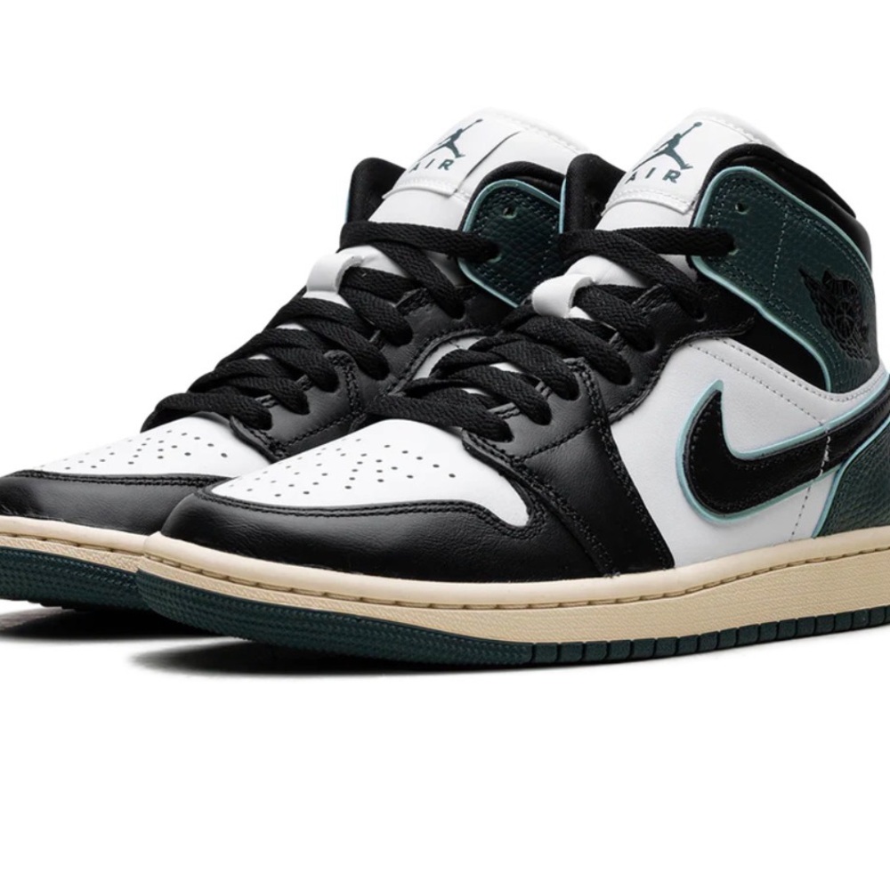 Nike Air Jordan 1 Mid Black White Teal Sneakers